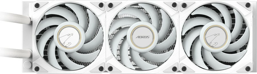 Ftohës uji Gigabyte AORUS WATERFORCE X II 360 ICE, 3x120mm ARGB, LCD, për Intel LGA 1851 dhe AMD AM5, i bardhë
