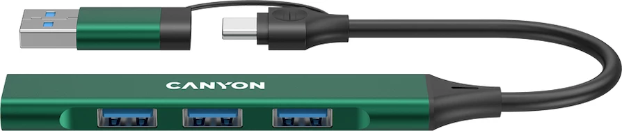 USB hub CANYON DS-02 4in1 USB-A/C, 4 porta (1x USB 3.0 + 3x USB 2.0), kabllo 15 cm, gjelbër