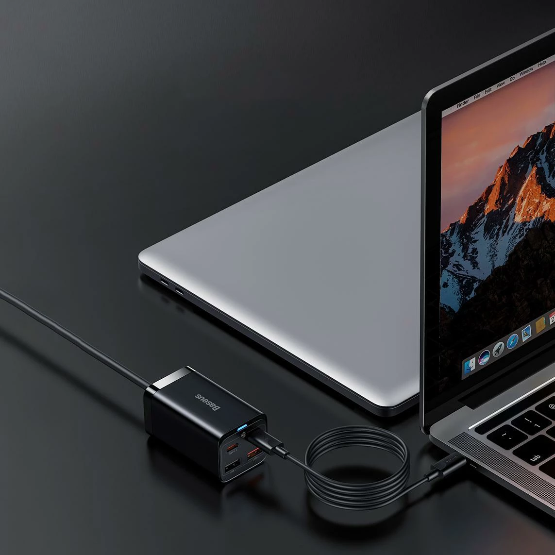 Karikues Baseus GaN3 Pro CCDK65E 65W 2x USB-C 2x USB-A me kabllo USB-C në USB-C 1m, i zi (CCGP040101)