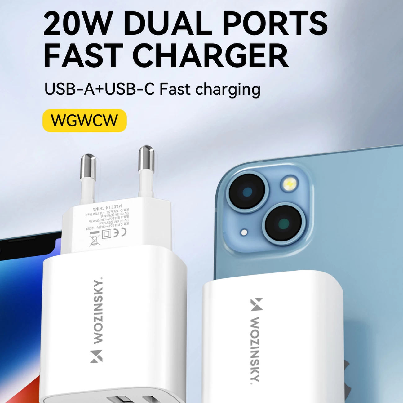 Karikues muri Wozinsky WGWCW, 20W, 2 porta USB-A/USB-C, i bardhë