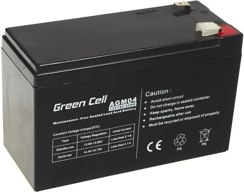 Bateri Green Cell AGM04,  12V, 7Ah, e zezë