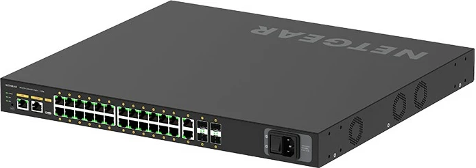 Switch i menaxhueshëm NETGEAR M4250-26G4XF-PoE+, 24 porte Gigabit, 4 SFP+, PoE+, rackmount, i zi