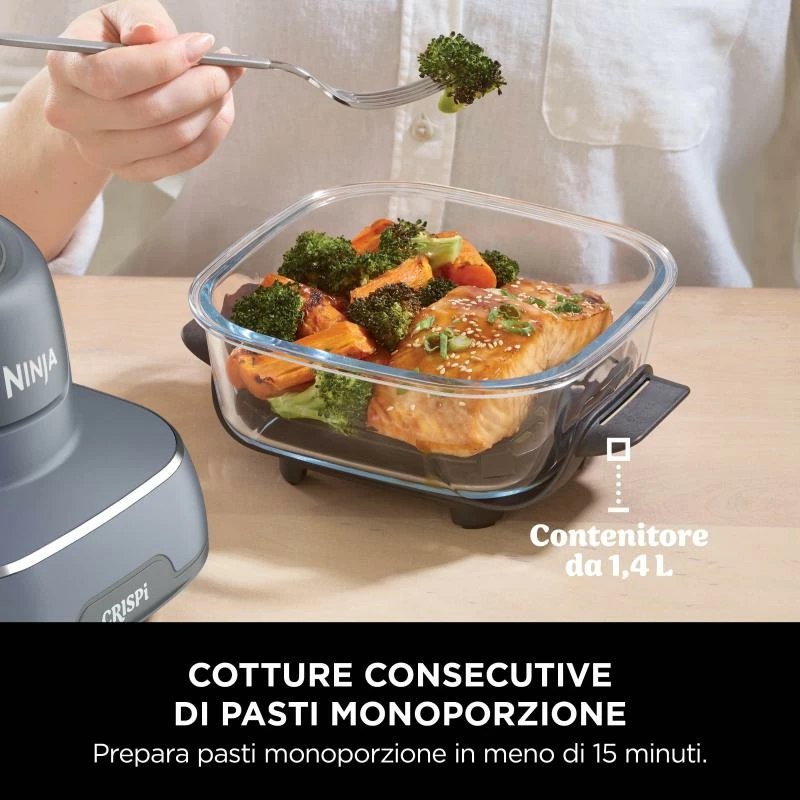 Fritezë ajri, Ninja, CRISPi FN101EUGY, 4-në-1 1700W, 3.8L + 1.4L, enë qelqi, blu