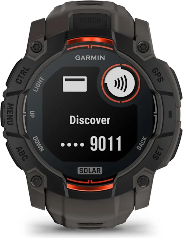 Smartwatch Garmin Instinct® 3 Solar, Black with Charcoal Silicone Strap, 50 mm