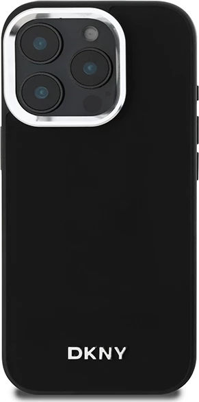 Mbështjellës DKNY Plain Silver Logo MagSafe për iPhone 16 Pro, i zi