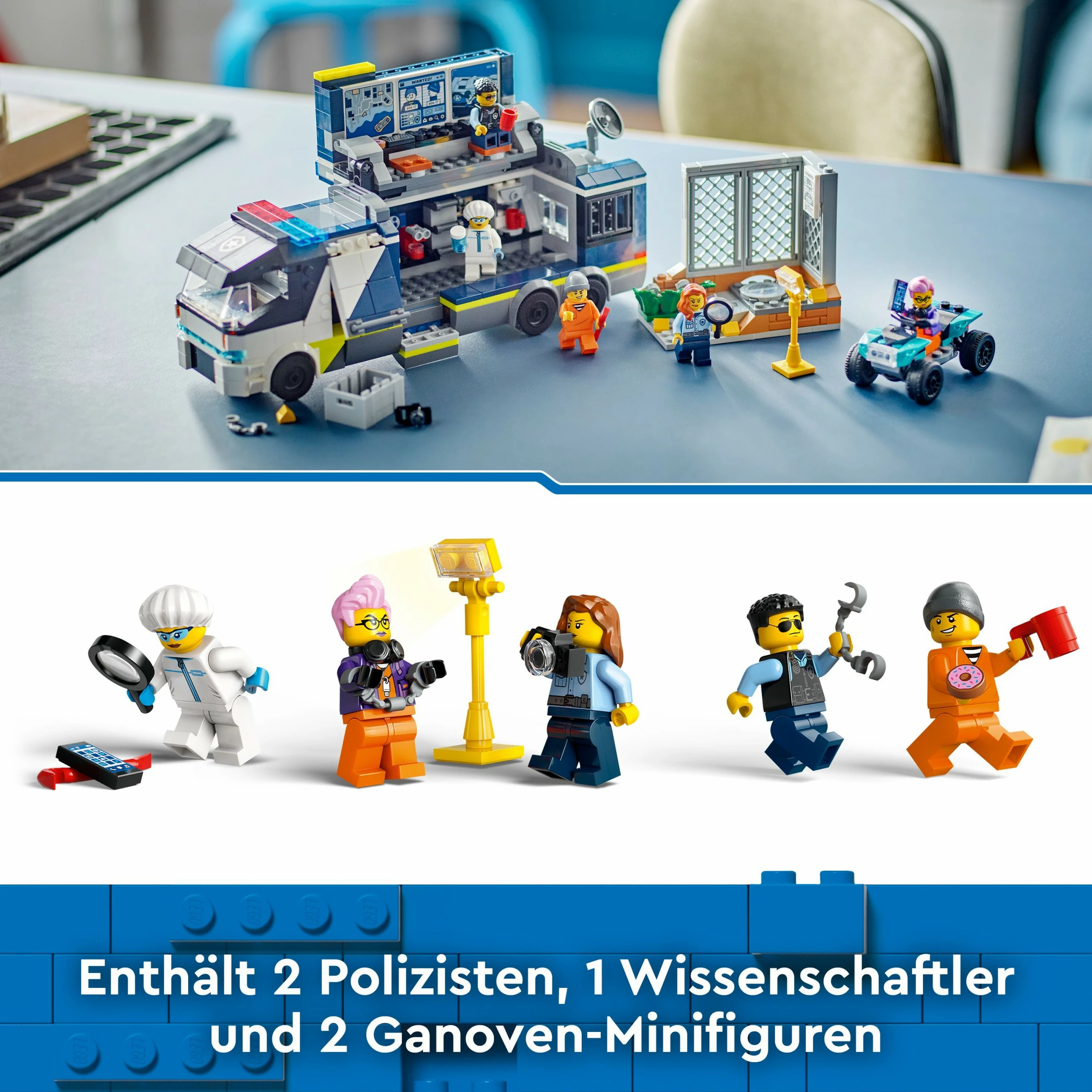 Set ndërtimi LEGO City Police Mobile Crime Lab Truck 674 pjesë, shumëngjyrësh