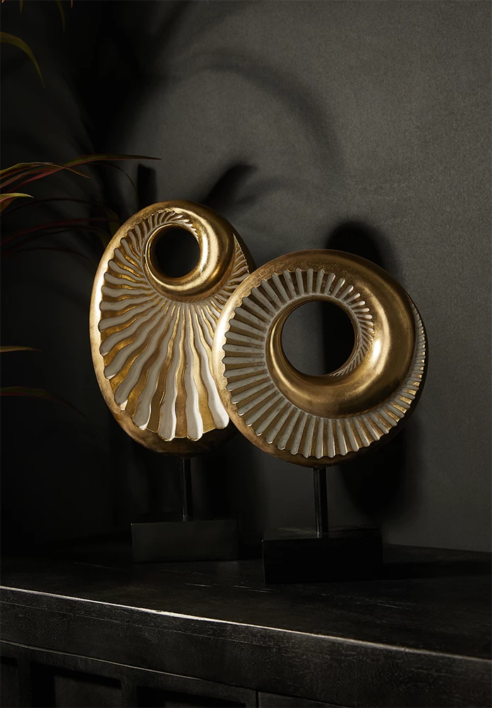 Dekor oval spirale, polirezine, ngjyrë ari e zezë, 22x8x42cm