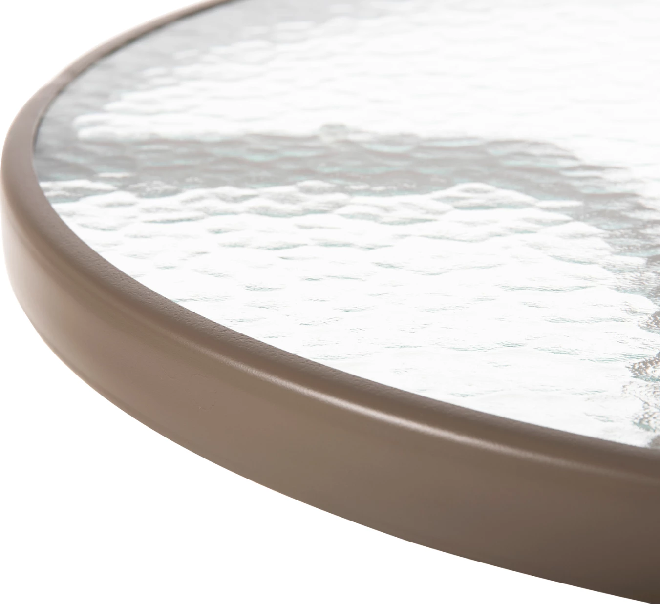 Tavolinë e rrumbullakët për jashtë, ngjyrë shampanjë, FH5079.04, sipërfaqe tavoline prej xhami, Φ60x70H cm