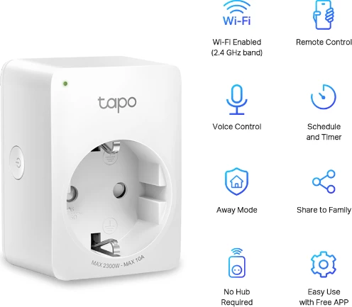 Prizë smart Wi‑Fi TP-LINK Tapo P100 Mini 2.4 GHz 2300 W/10 A, e bardhë, 2 copë