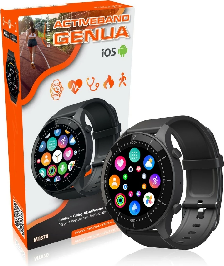 Smartwatch Media-Tech ACTIVEBAND GENUA MT870, 1.3", Bluetooth Calling, e zezë