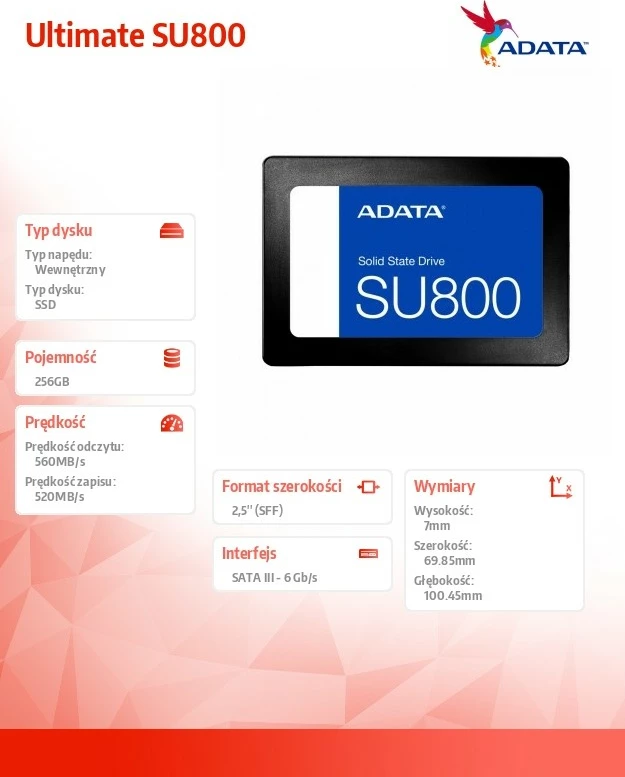 SSD Adata Ultimate SU800, 256GB, 2.5", SATA III, i zi