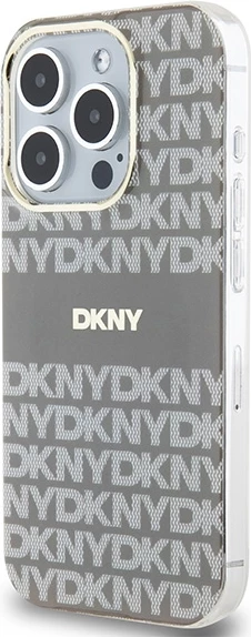 Mbështjellës DKNY IML Mono & Stripe MagSafe për iPhone 15 Pro, bezhë