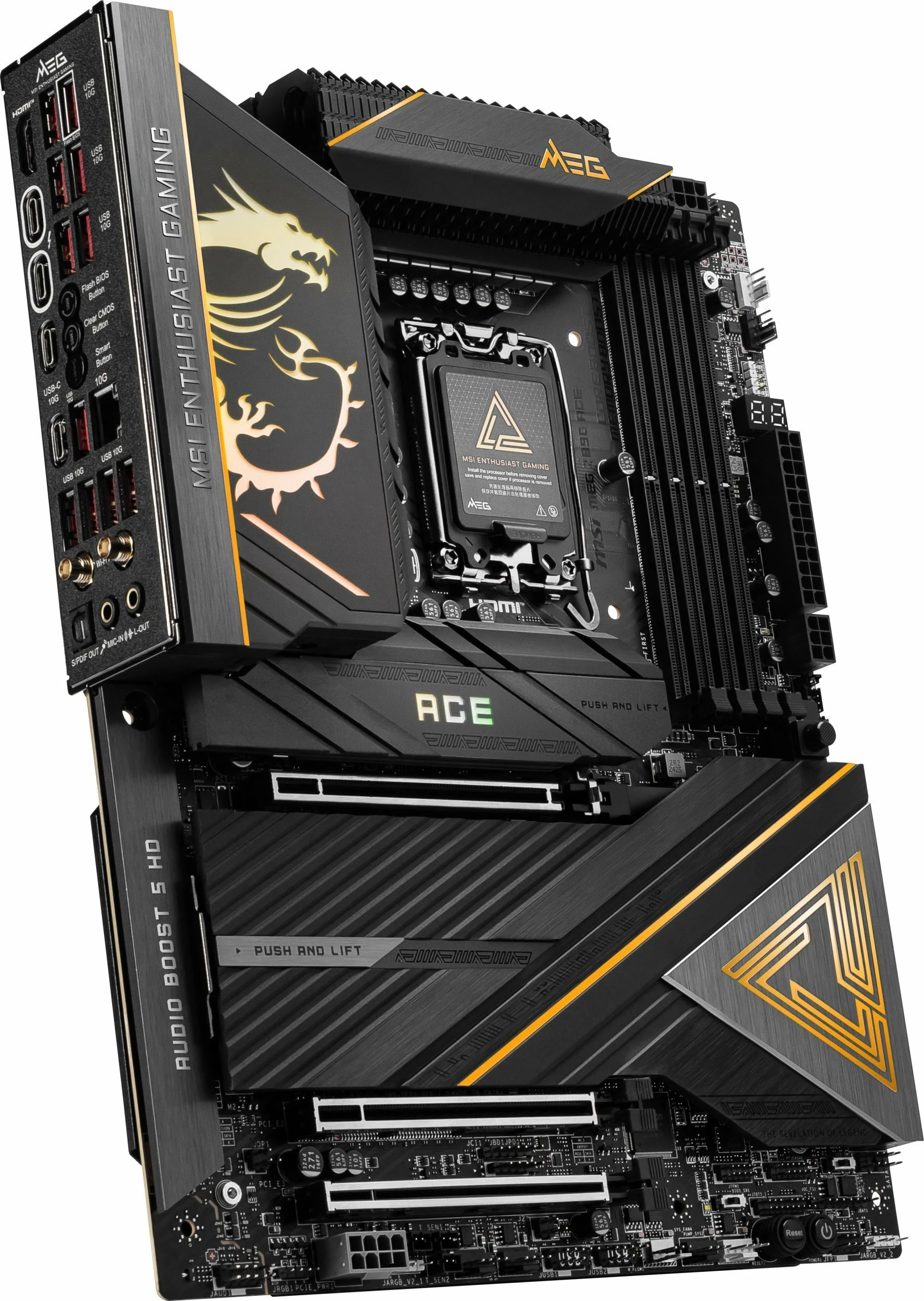 Pllakë amë MSI MEG Z890 ACE, ATX, Intel Z890, DDR5 deri 256GB, PCIe 5.0, Wi‑Fi 7, 10G LAN, Thunderbolt 4, zi/ari, set me antenë Wi‑Fi
