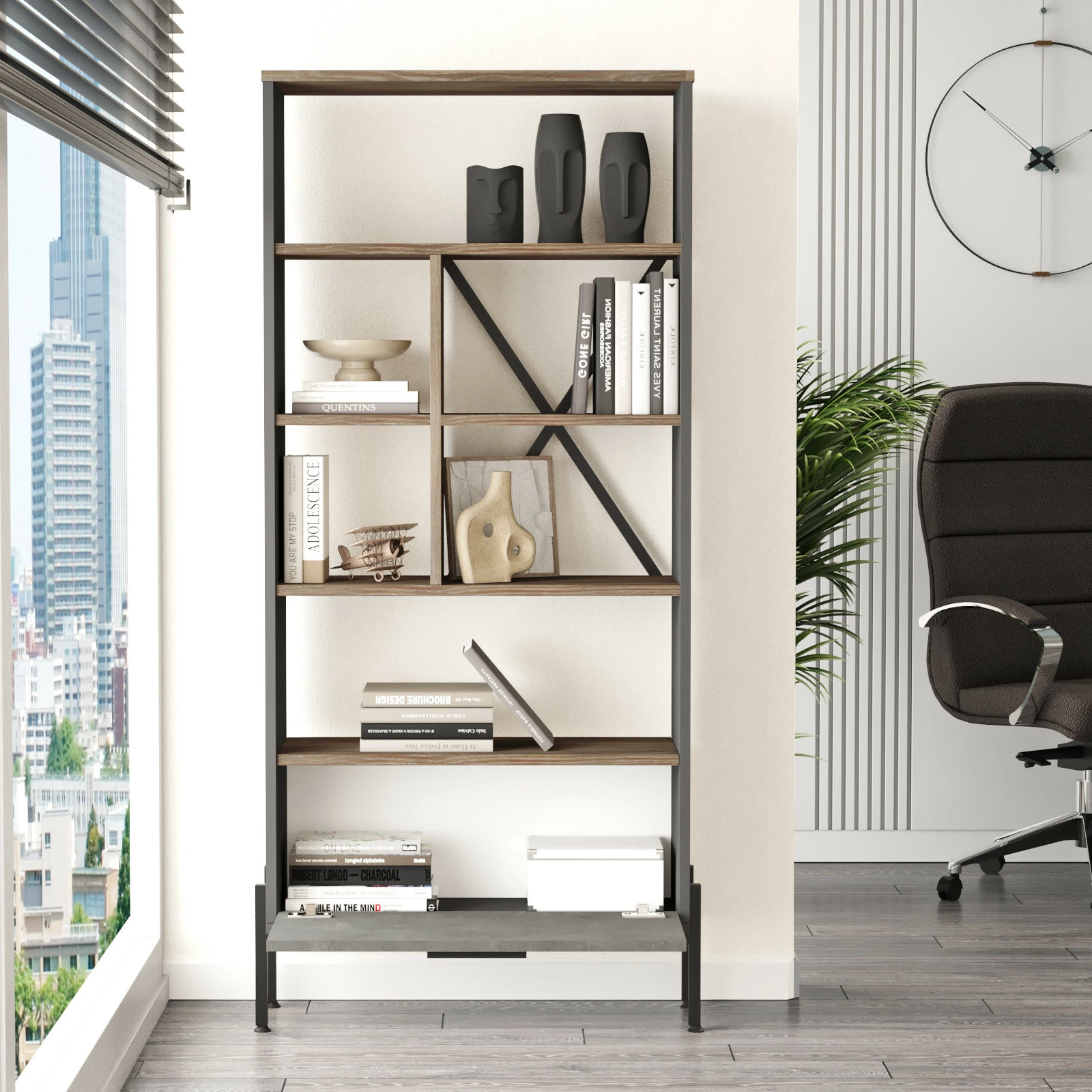 Raft librash Hanah Home, Vs4-Cga, ngjyrë kafe, gri, antracit