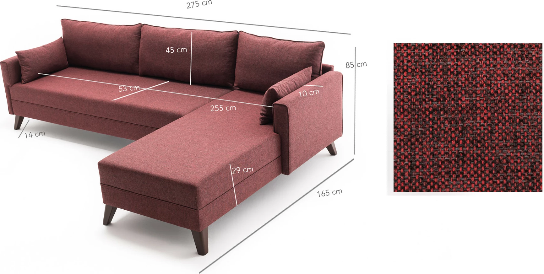 Këndare Bella, ngjyrë e kuqe e errët, kënd i djathtë