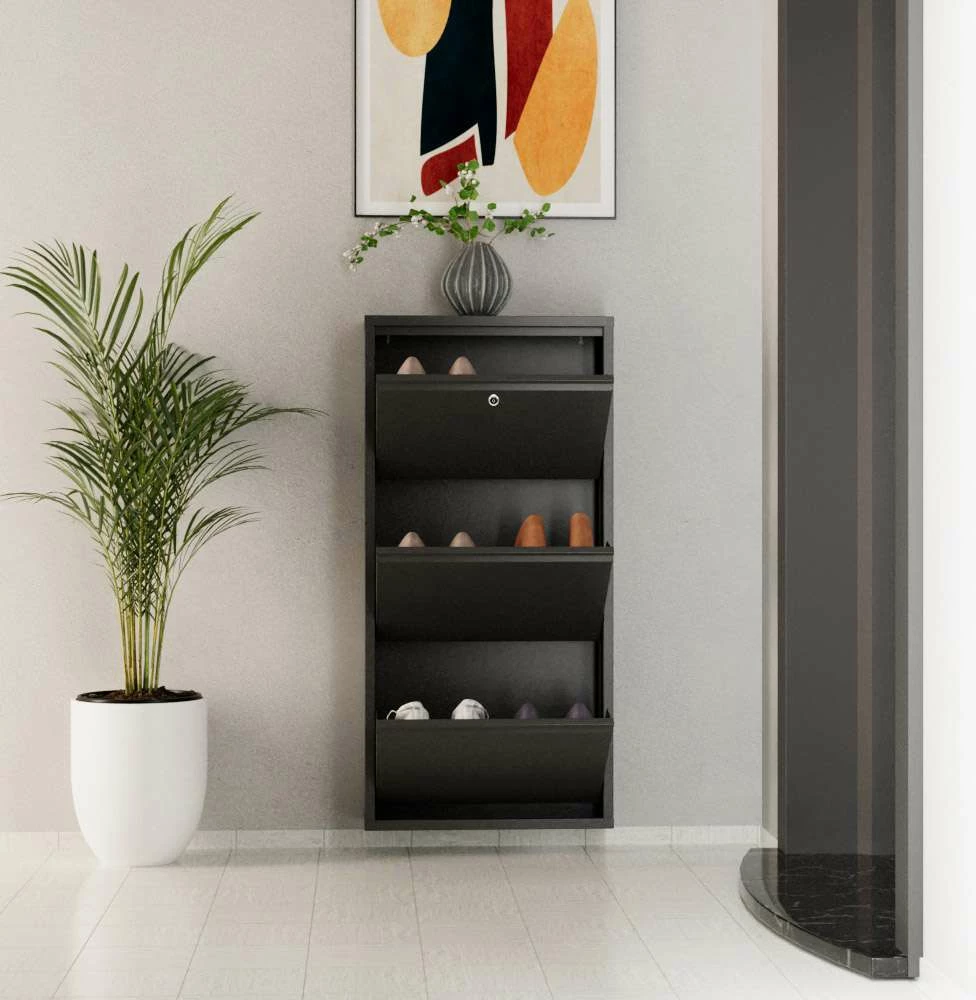 Dollap këpucësh metalik, 3 pjesë, ngjyrë antracit, Skye Decor