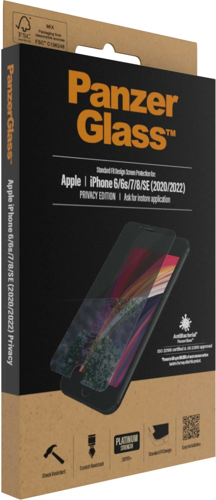 Mbrojtës ekrani PanzerGlass Privacy për iPhone 6/7/8/SE 2020/22, transparent