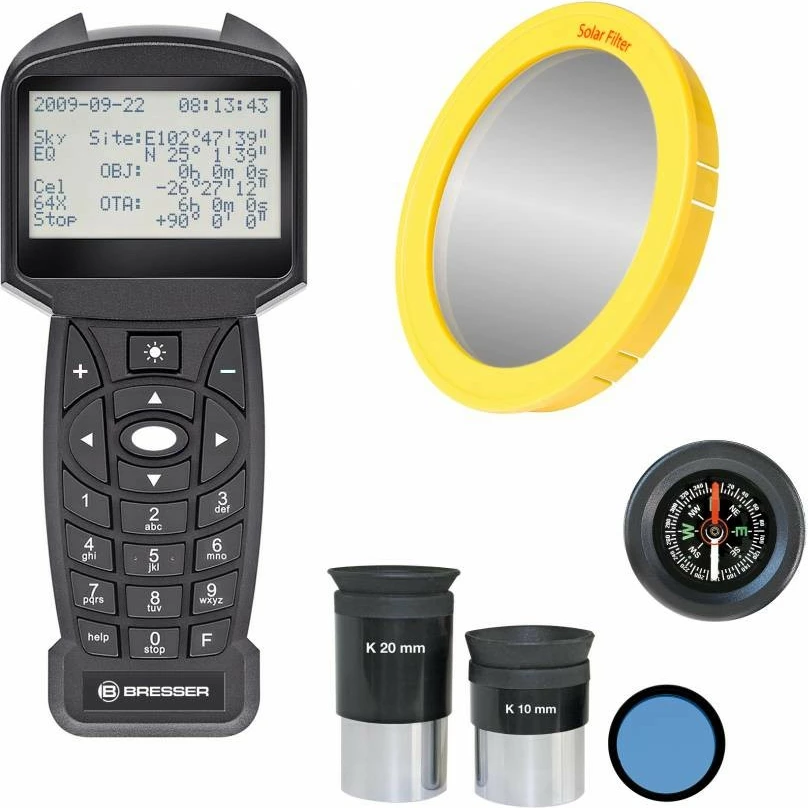 Teleskop Bresser 80/400 Goto, refraktor, me telekomandë, i zi