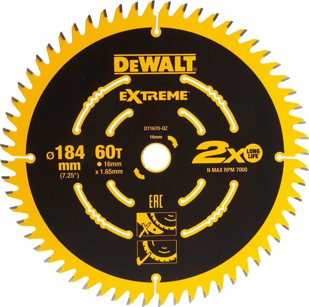 Disk sharrë për dru DeWalt DT1670 184 x 16 mm 60T