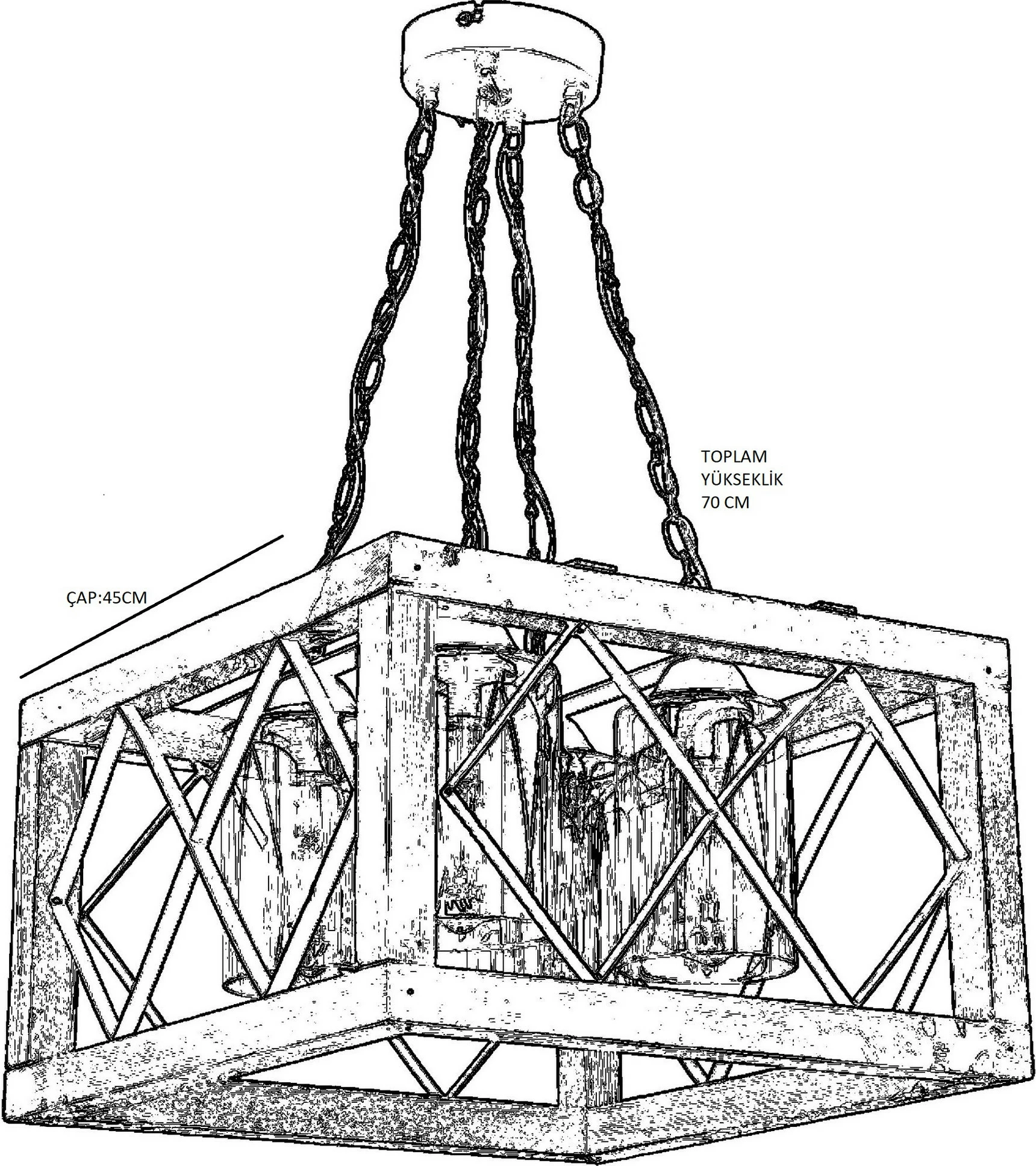 Llambë tavani Opviq, Zikzak, 4 llampa, kornizë katrore, xham, ngjyrë arre dhe e zezë