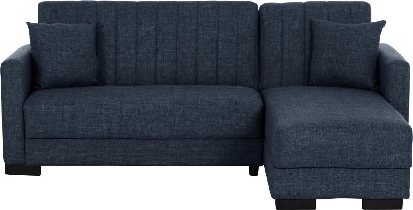 Divan qoshe me shtrat GHUFRAN FH3244.07, i kthyeshëm me hapësirë magazinimi, pëlhurë blu, 200x133x77 cm