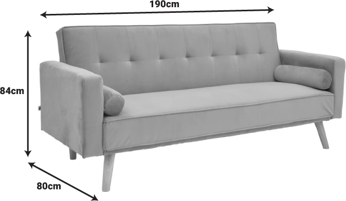 Divan-krevat Success 3-ulës, material kadife, ngjyrë antracit, 190x80x84cm