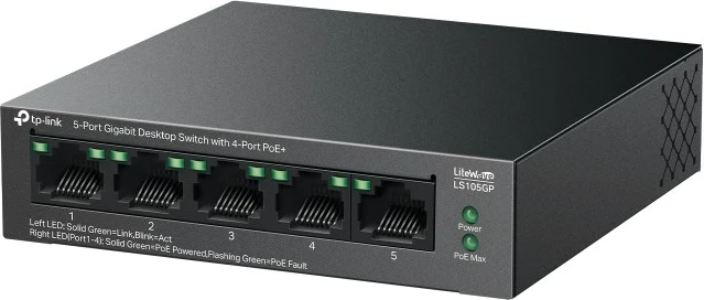 Switch TP-Link LiteWave 5-Port Gigabit Desktop, 4-Port PoE+, i zi