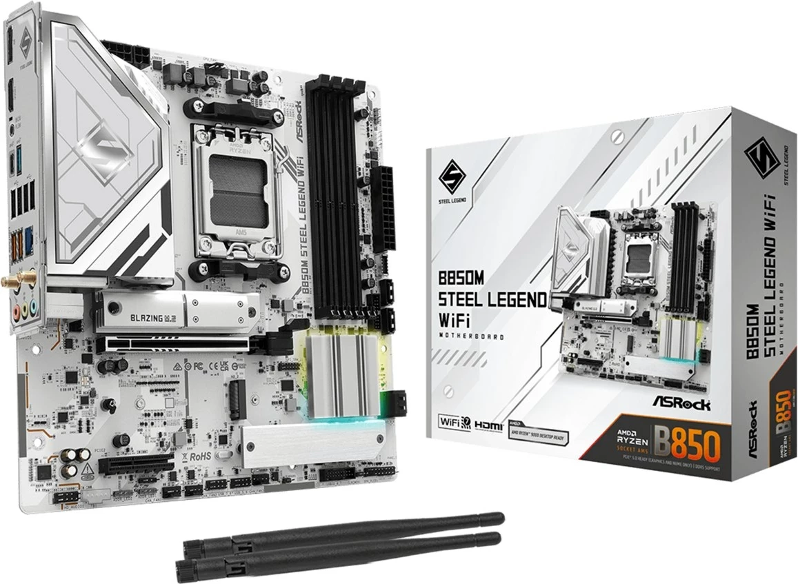 Pllakë amë Asrock B850M Steel Legend WiFi, Socket AM5, micro ATX, Bardhë