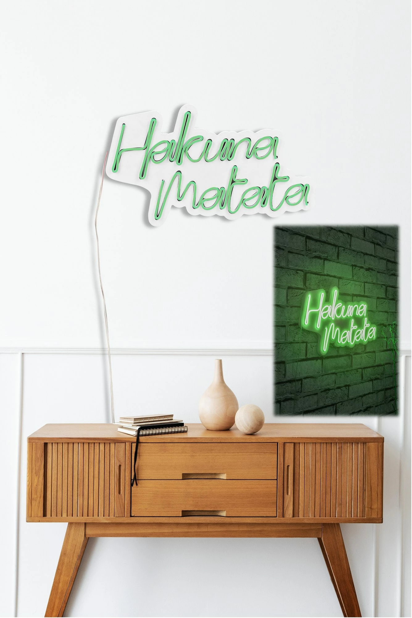 Dekor dritash LED plastike, Hakuna Matata, ngjyrë e gjelbër