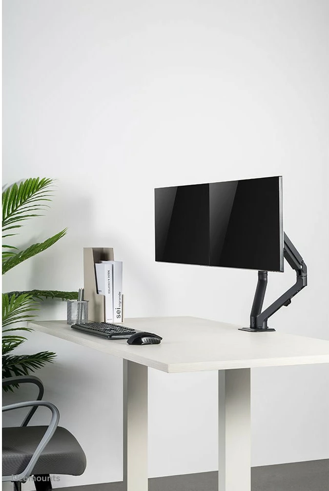 Krah monitori Neomounts FPMA-D650DBLACK, për 2 monitorë, 17-27 inç, rregullim lartësie me gas spring, ngjyrë e zezë