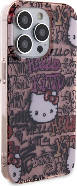 Mbështjellës Hello Kitty IML Tags Graffiti për iPhone 15 Pro Max, Rozë