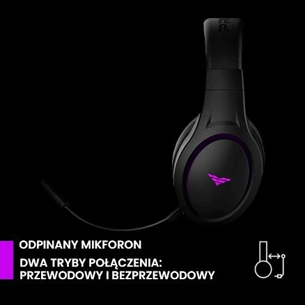 Kufje gaming PREYON Hurricane Fly PHF40B wireless 7.1 RGB me mikrofon të shkëputshëm, të zeza