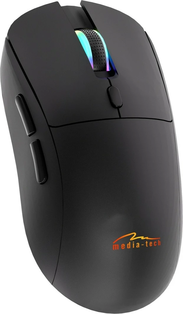 Maus pa kabllo Media-Tech MT1124 2-në-1 BT 5.0/RF 2.4GHz 1200-3200 DPI USB-C i rikarikueshëm ndriçim RGB, e zezë
