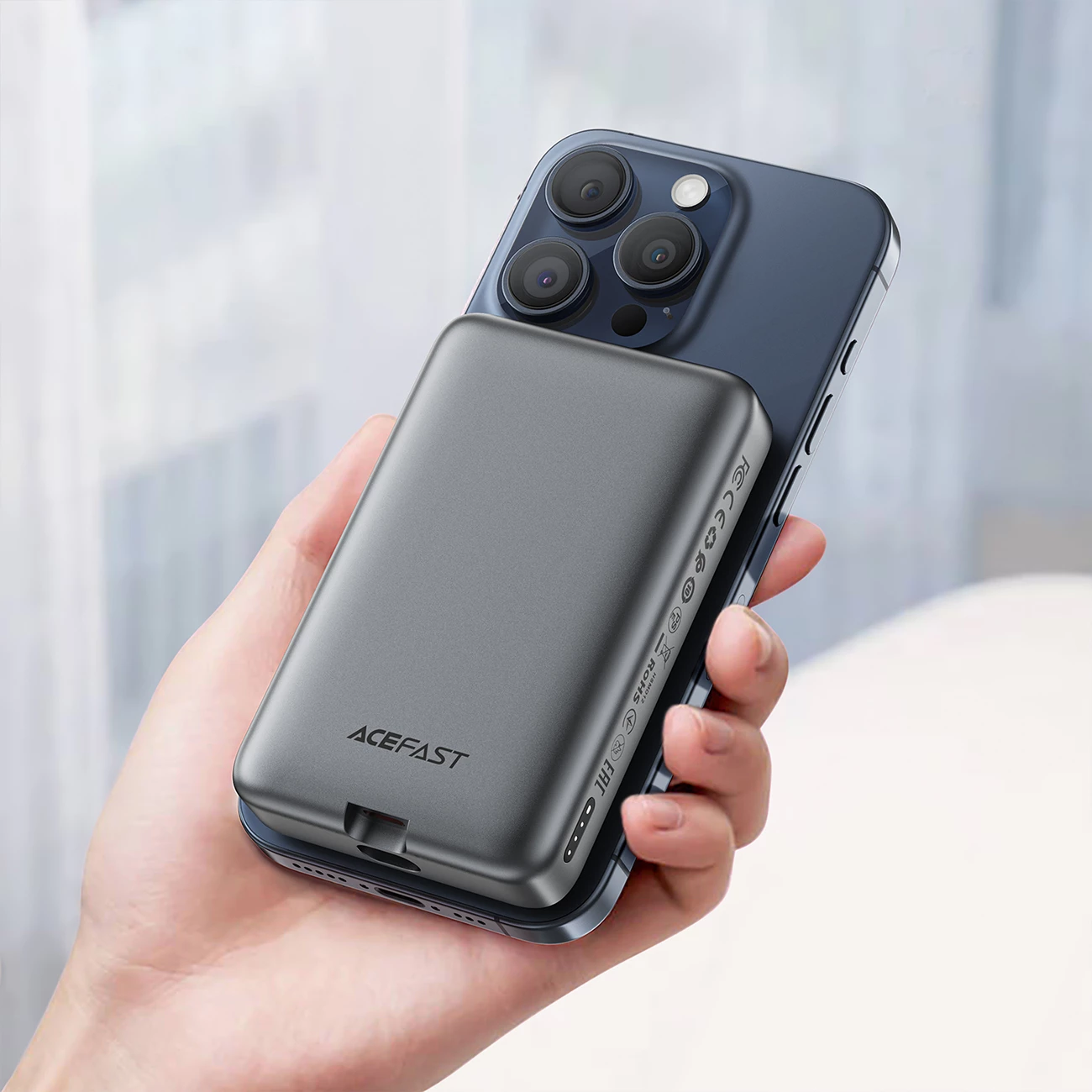 Powerbank Acefast M10, 10000 mAh, 2x USB-C PD 30W, karikim me valë 15W, me kabllo, e zezë