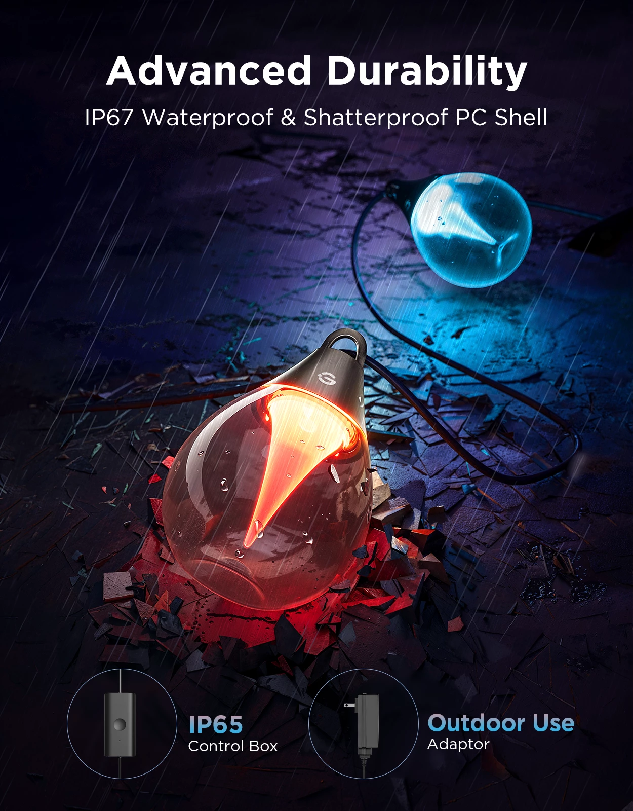 Varg dritash LED smart për jashtë Govee Outdoor Clear Bulb String Lights 48 ft (14.6 m) RGBWIC 1200 lm, transparente