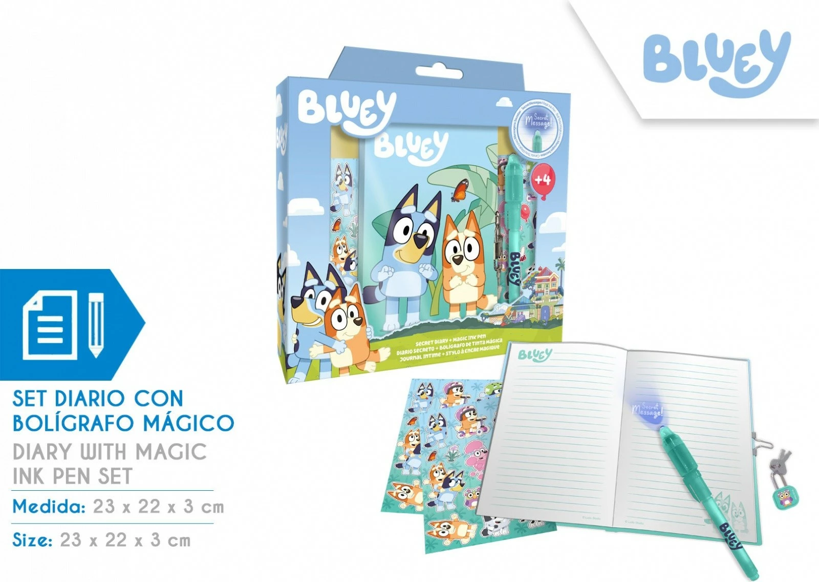 Set ditari Bluey Kids Euroswan BY00007 me stilolaps magjik dhe ngjitëse, për fëmijë