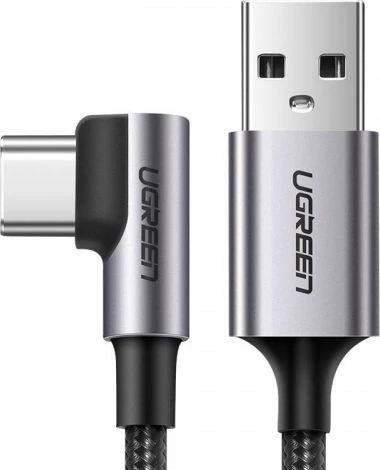 Kabllo USB-A në USB-C Ugreen 2 m, Quick Charge 3.0, këndore 90°, 3A, gri