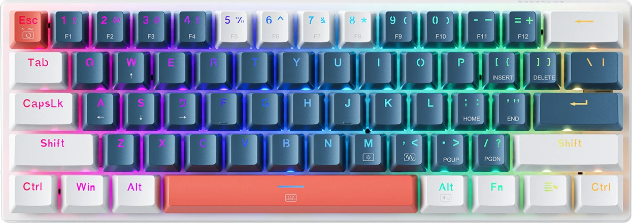 tastierë mekanike gaming me kabllo Machenike K500-B61 60% RGB hot-swap Blue Switch USB-C, kaltër dhe bardhë