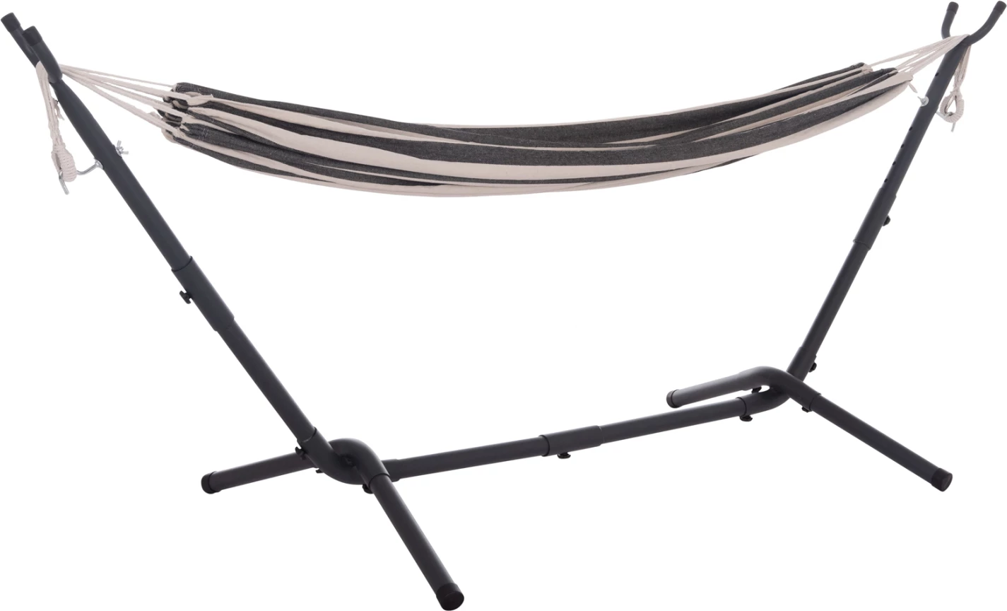 Hamake CRAVE, kornizë metalike antracit, pëlhurë blu me vija të bardha, 265x93x105cm