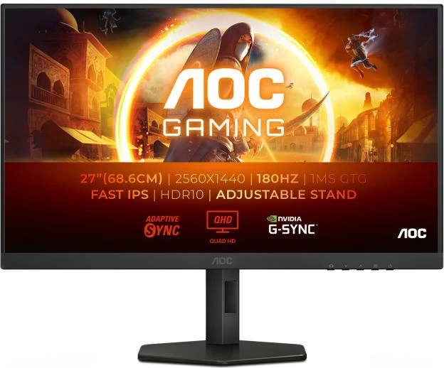 Monitor gaming AOC Q27G4XF 27" QHD 2560x1440 180Hz IPS HDR10 me këmbë të rregullueshme i zi