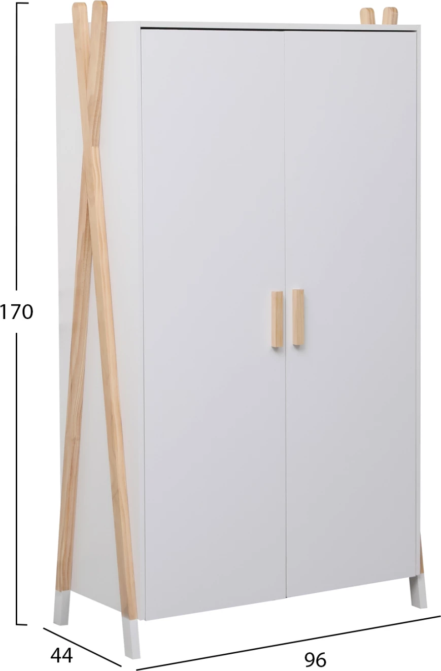 Dollap për fëmijë PASCHAL, ngjyrë e bardhë, këmbë prej druri pishe, 96x44x170cm
