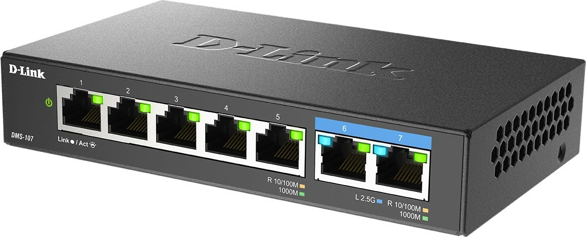 Switch D-Link DMS-107, 7-Port, Multi-Gigabit, Pa menaxhim, Ethernet Gigabit (10/100/1000), Metal