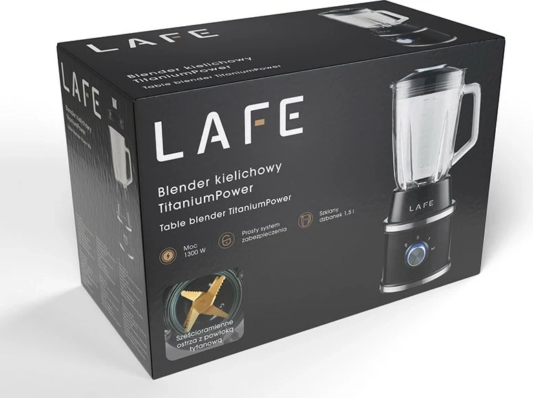 Blender Lafe TitaniumPower, 1.5L, 1300W, thika titan, e zezë-argjendtë
