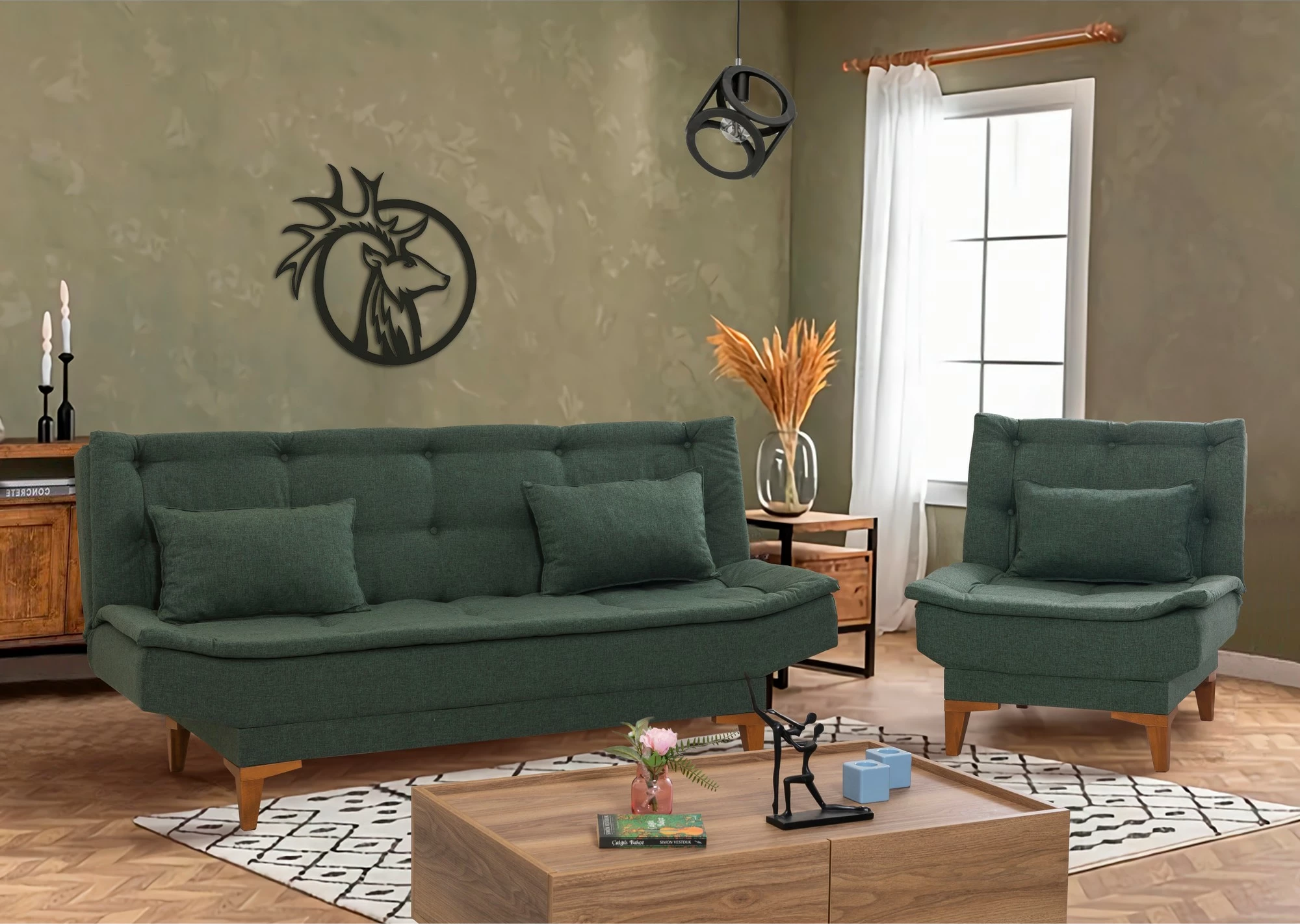 Set divan-krevat dhe karrige, ngjyrë e gjelbër, Atelier del Sofa, Santo-TKM03-1070