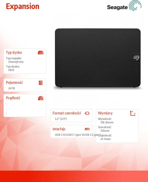 Kasë e jashtme Seagate Expansion, 24TB, 3.5", HDD, USB 3.0, e zezë