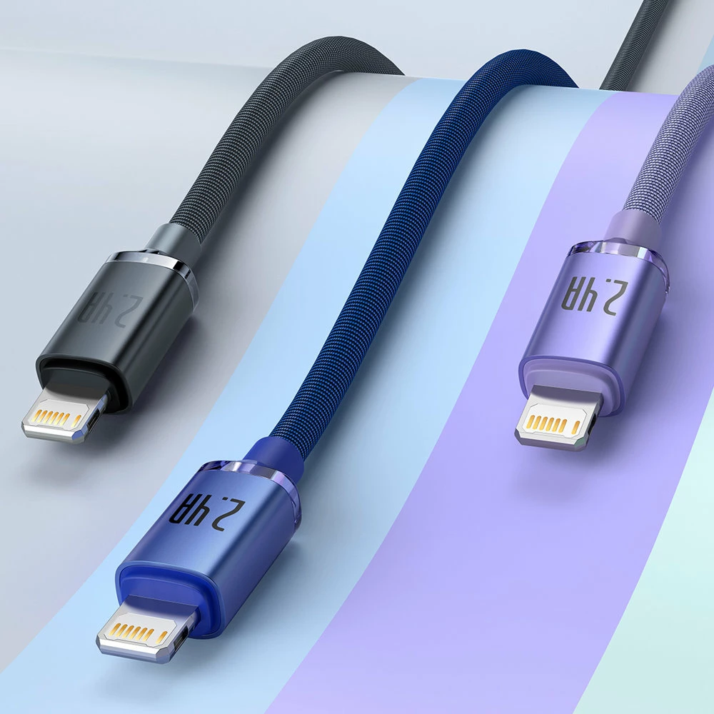 Kabllo karikimi dhe të dhënash Baseus Crystal Shine Series, USB-A në Lightning, 2.4A, 2m, kaltër
