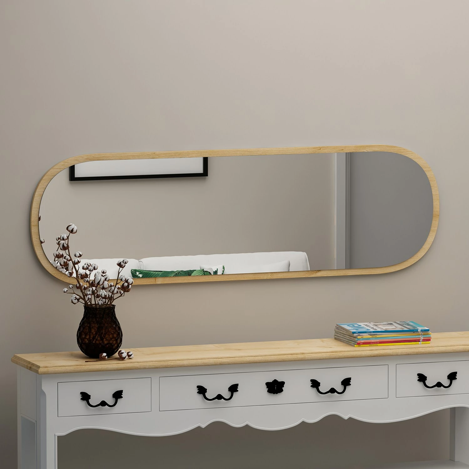 Pasqyrë e gjatë ovale, ngjyrë natyrale, Hanah Home Magnum