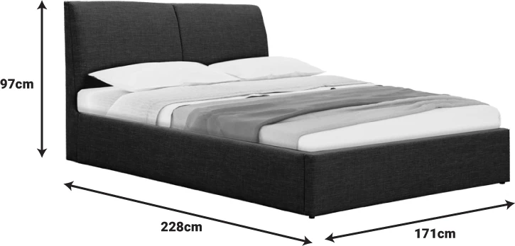 Krevat dopio Violaine, stof antracit, me hapësirë për depo, 160x200cm