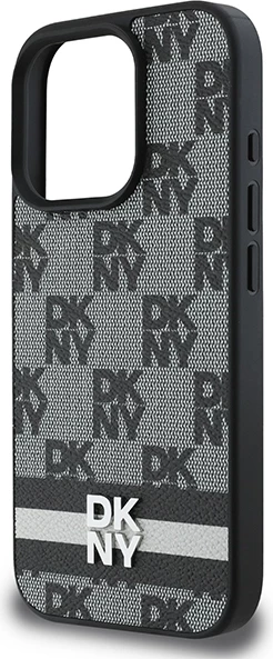 Mbështjellës DKNY Checkered Pattern & Printed Stripes për iPhone 16 Pro Max, i zi