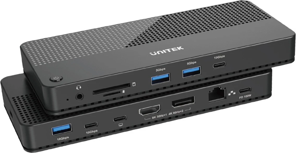 Stacion Dokimi Unitek 12 në 1, HDMI 8K, USB 4, 100 W, ngjyrë e zezë